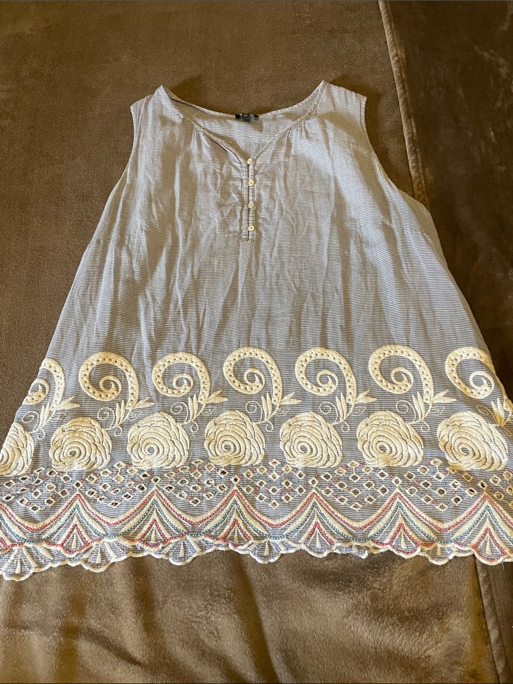Talbots Women's Blue and Cream Striped Button-Front tank top